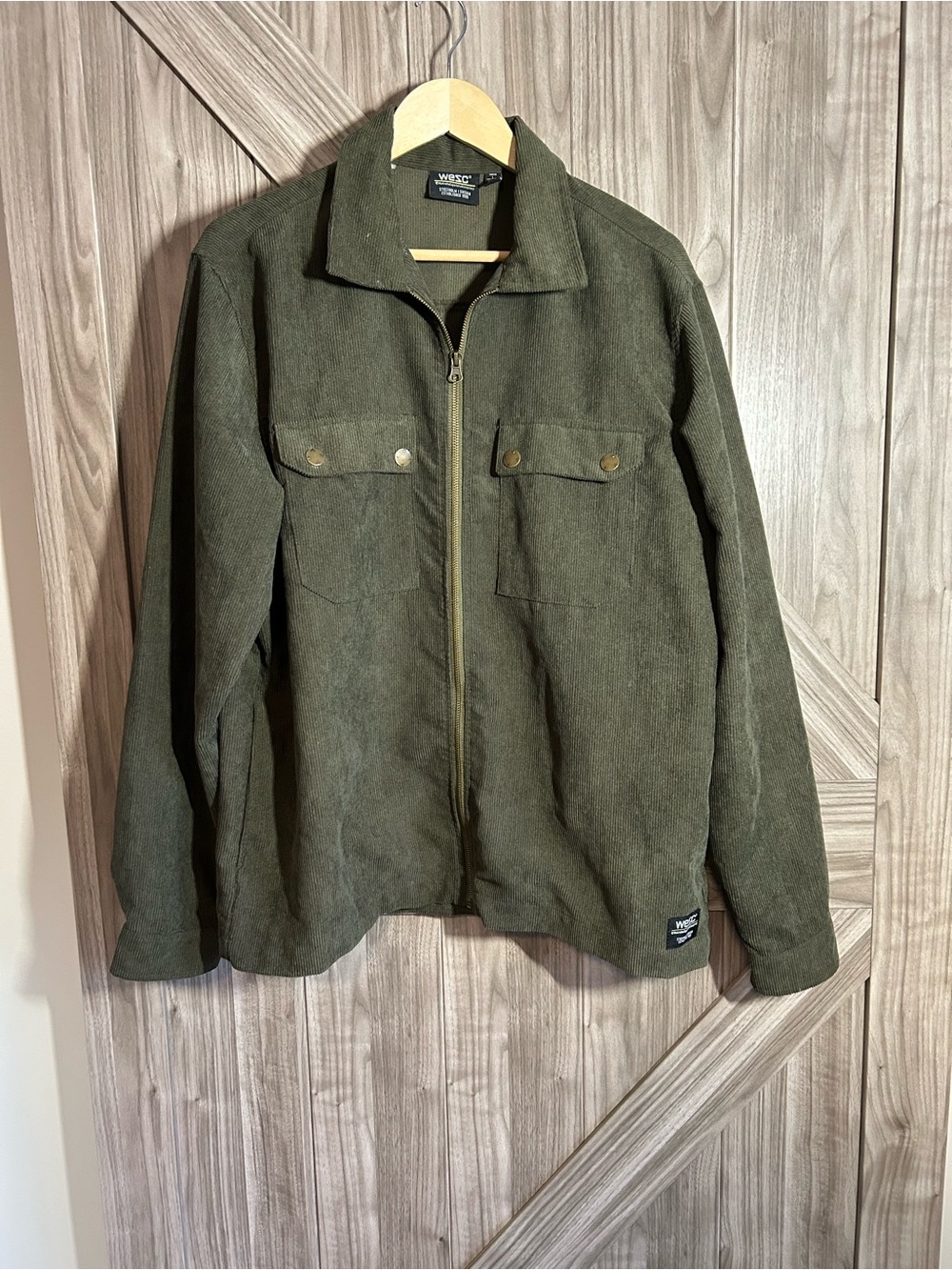 WeSC Olive Green Corduroy Zip-Up Shirt Jacket Shacket Size M XL